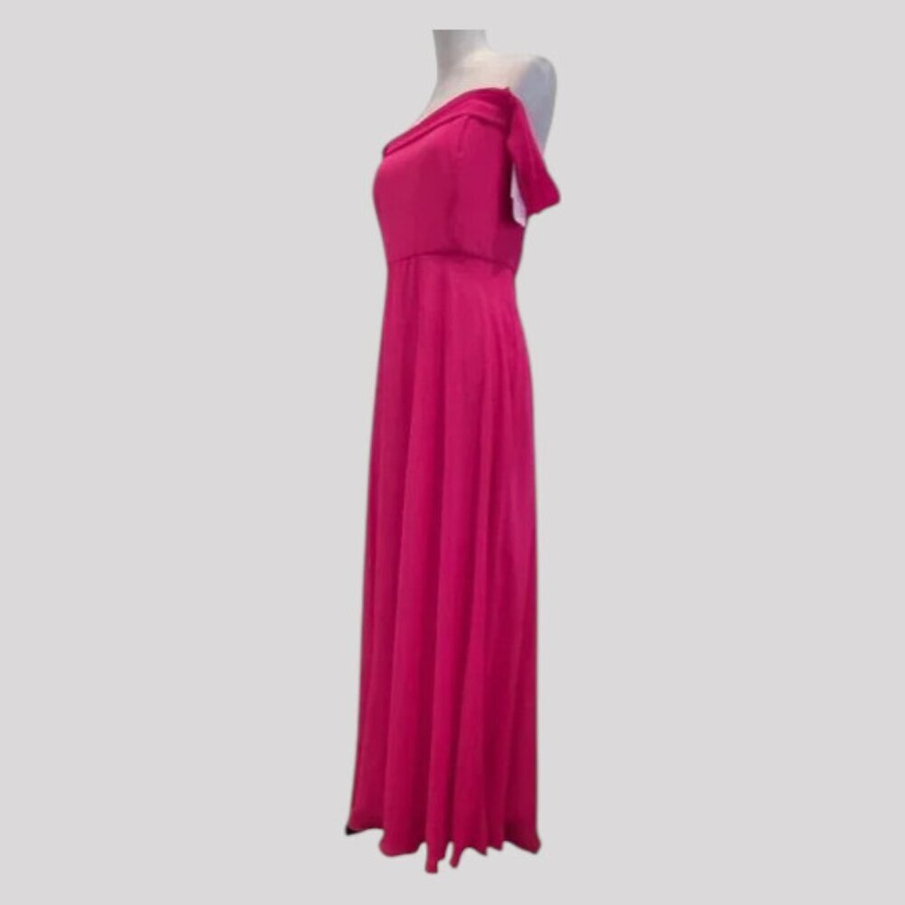 NEW THREAD SZ 12R Vivid Pink Chiffon Draped Off-shoulder Floor length Gown Dress - Picture 6 of 10